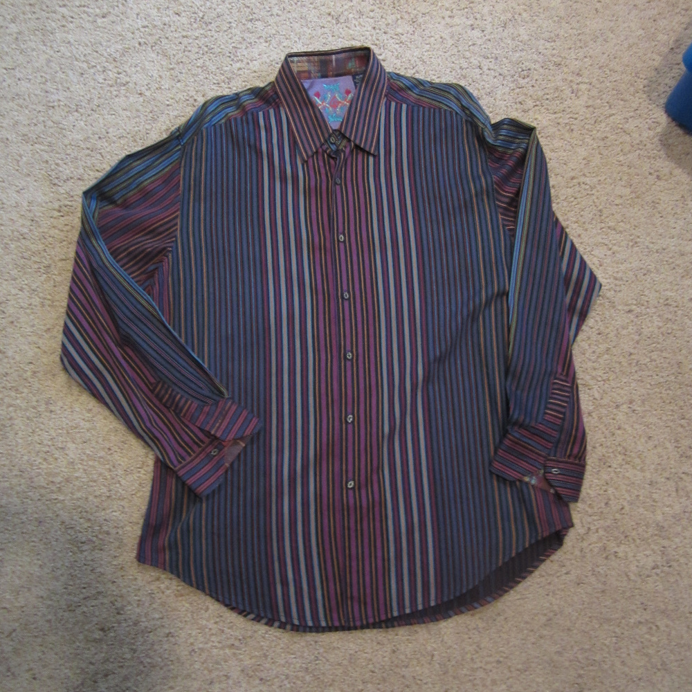 ROBERT GRAHAM XL COTTON STRIPED SHIRT W/FLIP CUFF